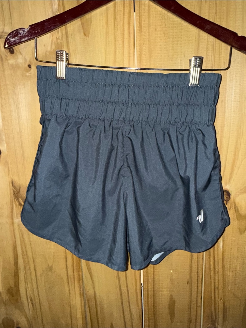 Varsity Black High-Waist Ruched Athletic Shorts